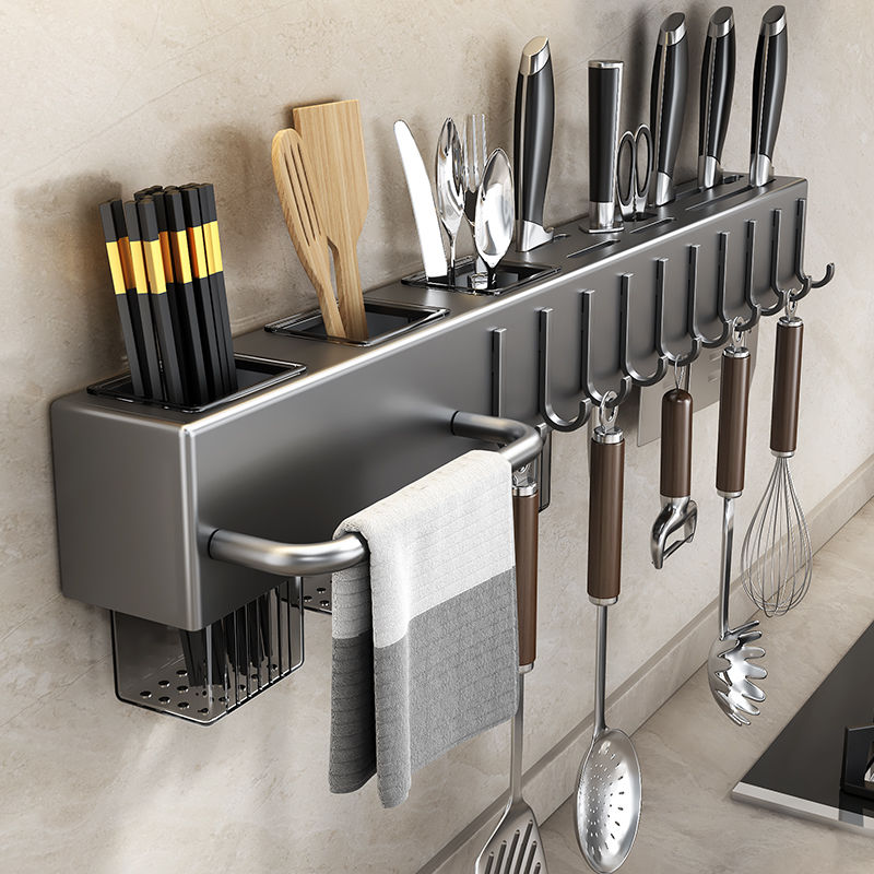Commercial Kitchen Utensil Holder - Gereedschapsloze keukenplank, keukenaccessoires, multifunctionele wandbevestigde stokjeshouder,