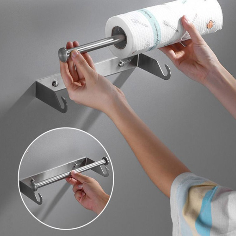 Commercial Kitchen Towels - Roestvrijstalen keukenrolhouder zonder ponsen, papierrolhouder, clingfilmhanger,