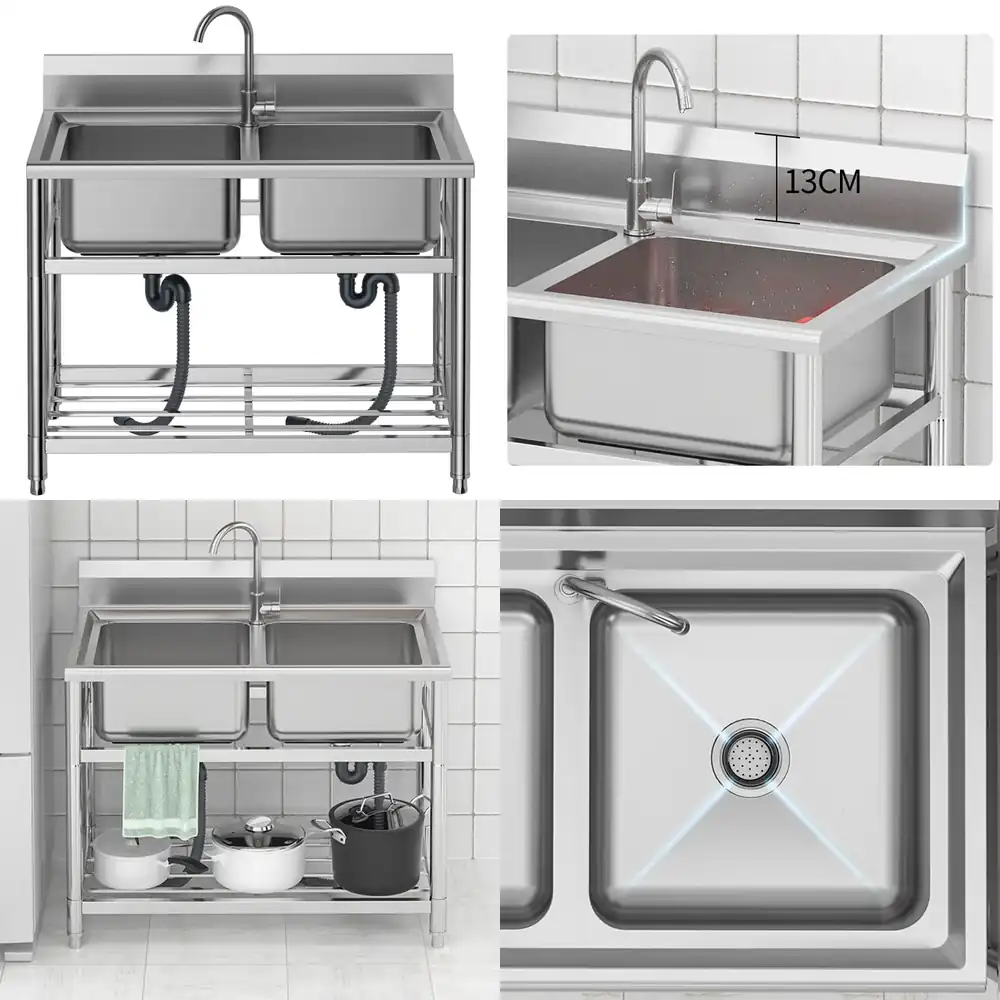 Commercial Kitchen Double Sink - 2026 roestvrijstalen zwembadkeuken spoelbak commerciële wasbak