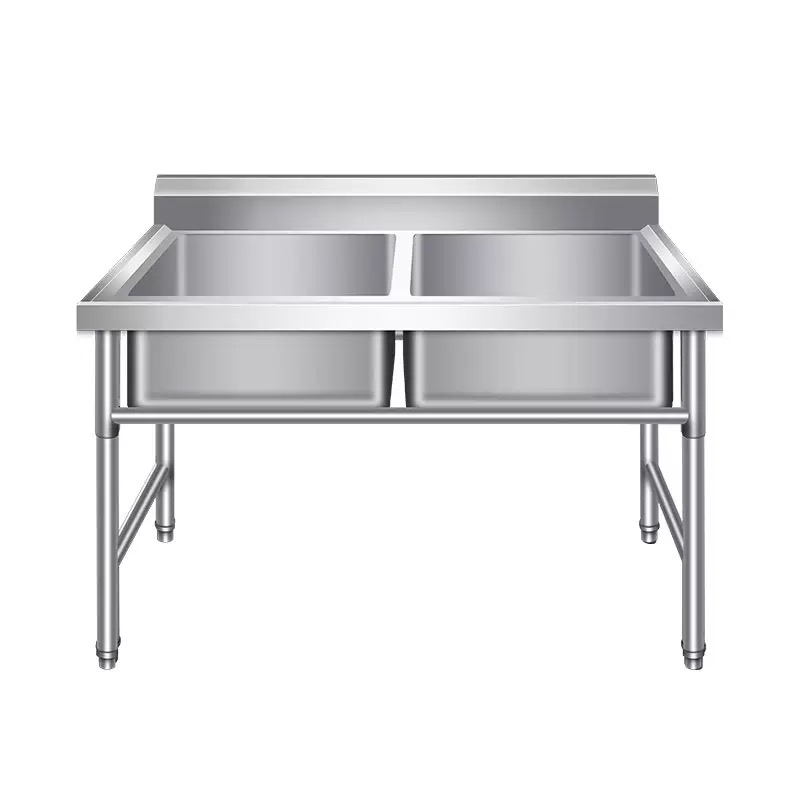 Commercial Kitchen Double Sink - Commerciële keukenwerktafel van roestvrij staal met