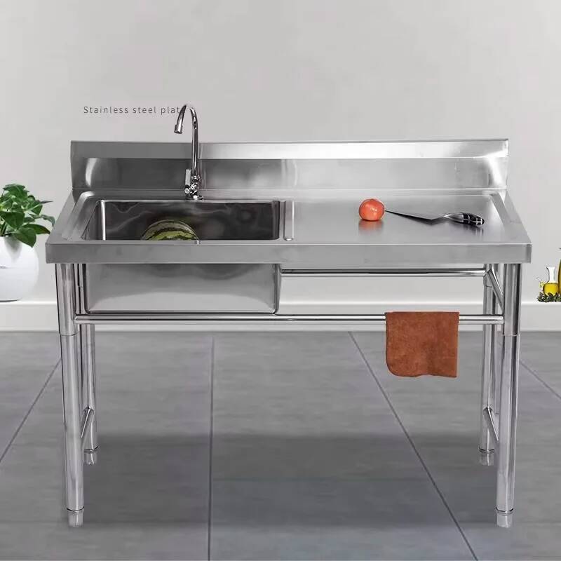 Commercial Kitchen Double Sink - Commerciële geïntegreerde roestvrijstalen spoelbak, verdikte spoelbak