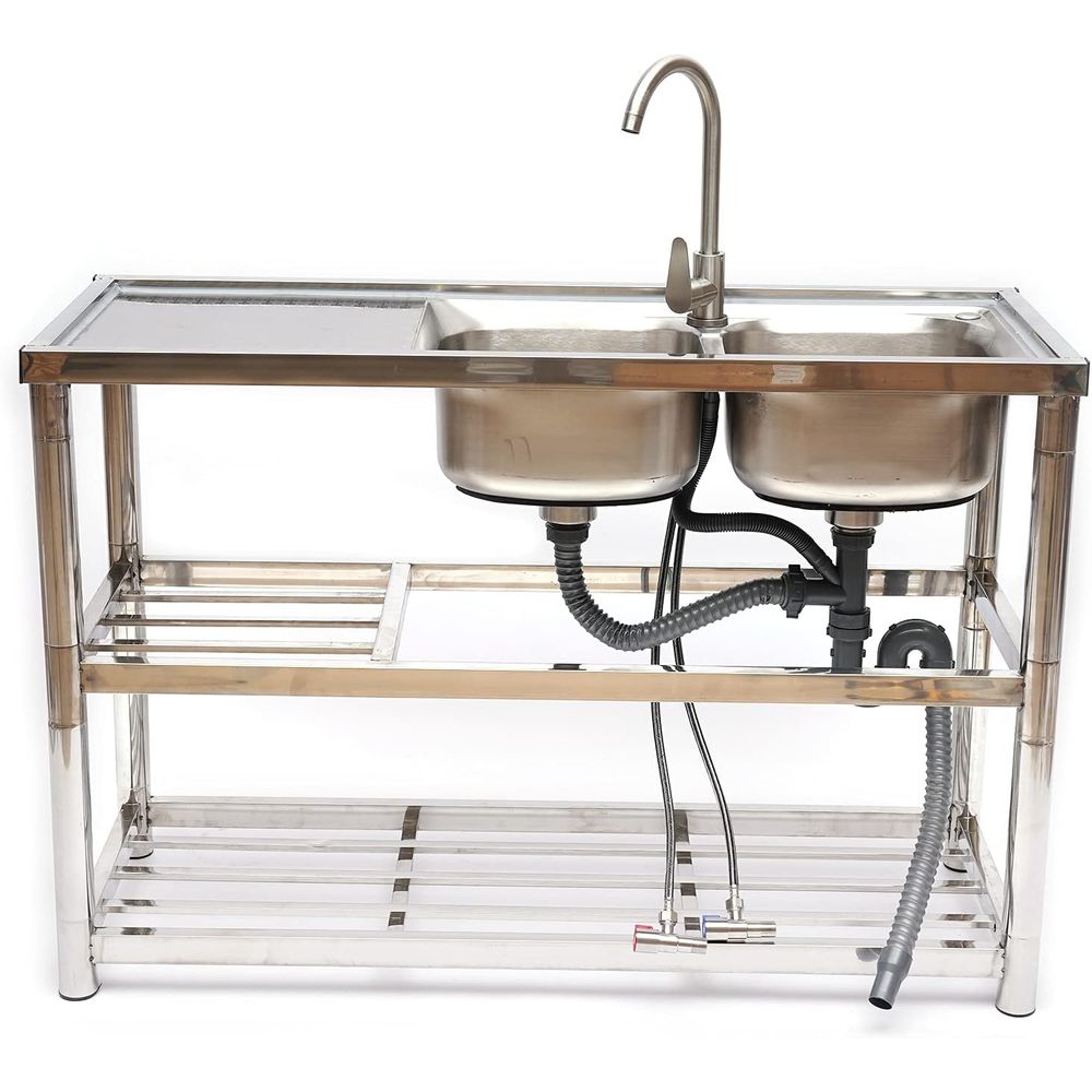 Staande RVS dubbele spoelbak,  - Commercial Kitchen Double Sink recensie en prijs