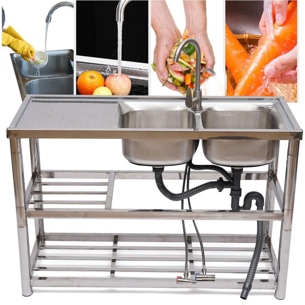 Staande RVS dubbele spoelbak,  - Commercial Kitchen Double Sink recensie en prijs