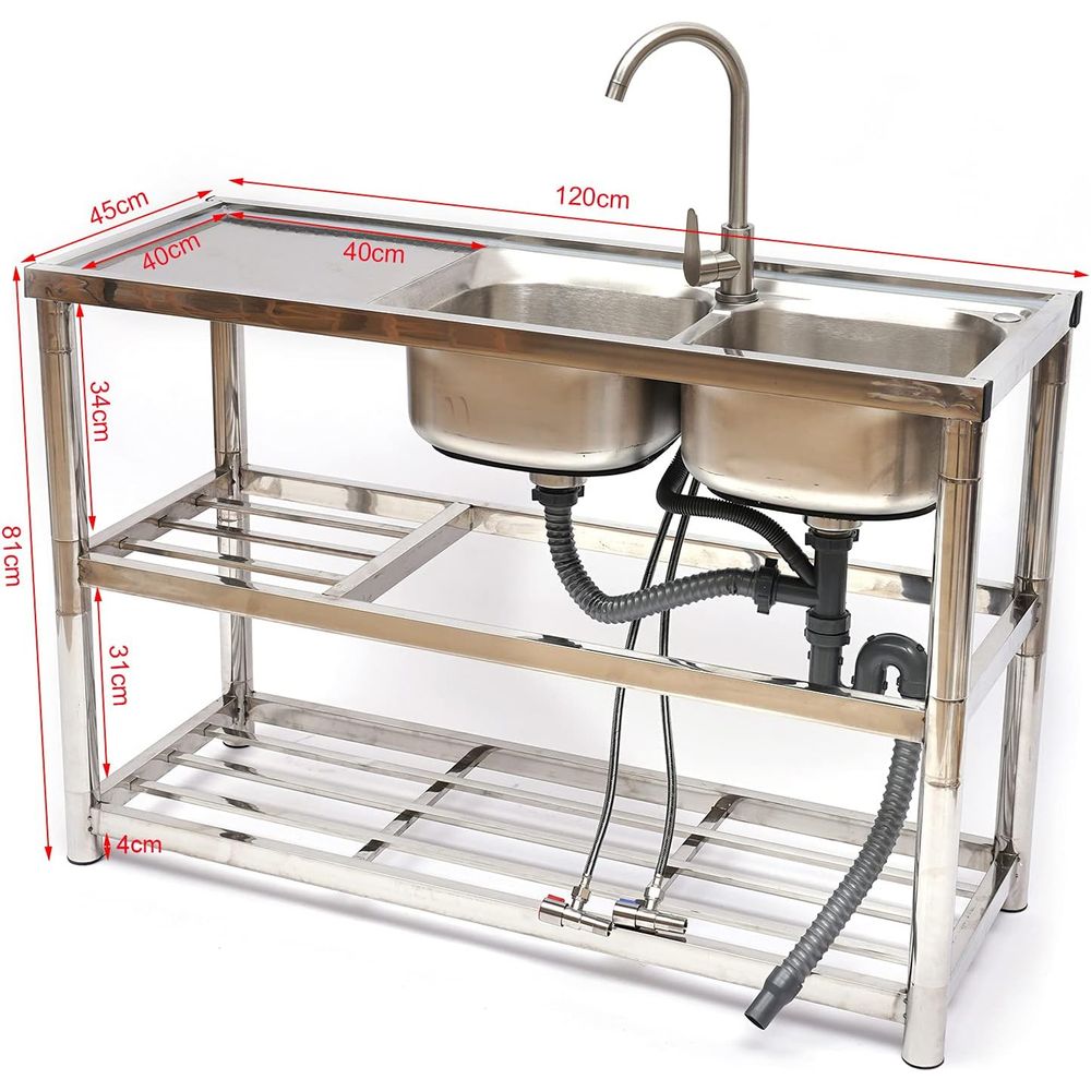 Staande RVS dubbele spoelbak,  - Commercial Kitchen Double Sink recensie en prijs