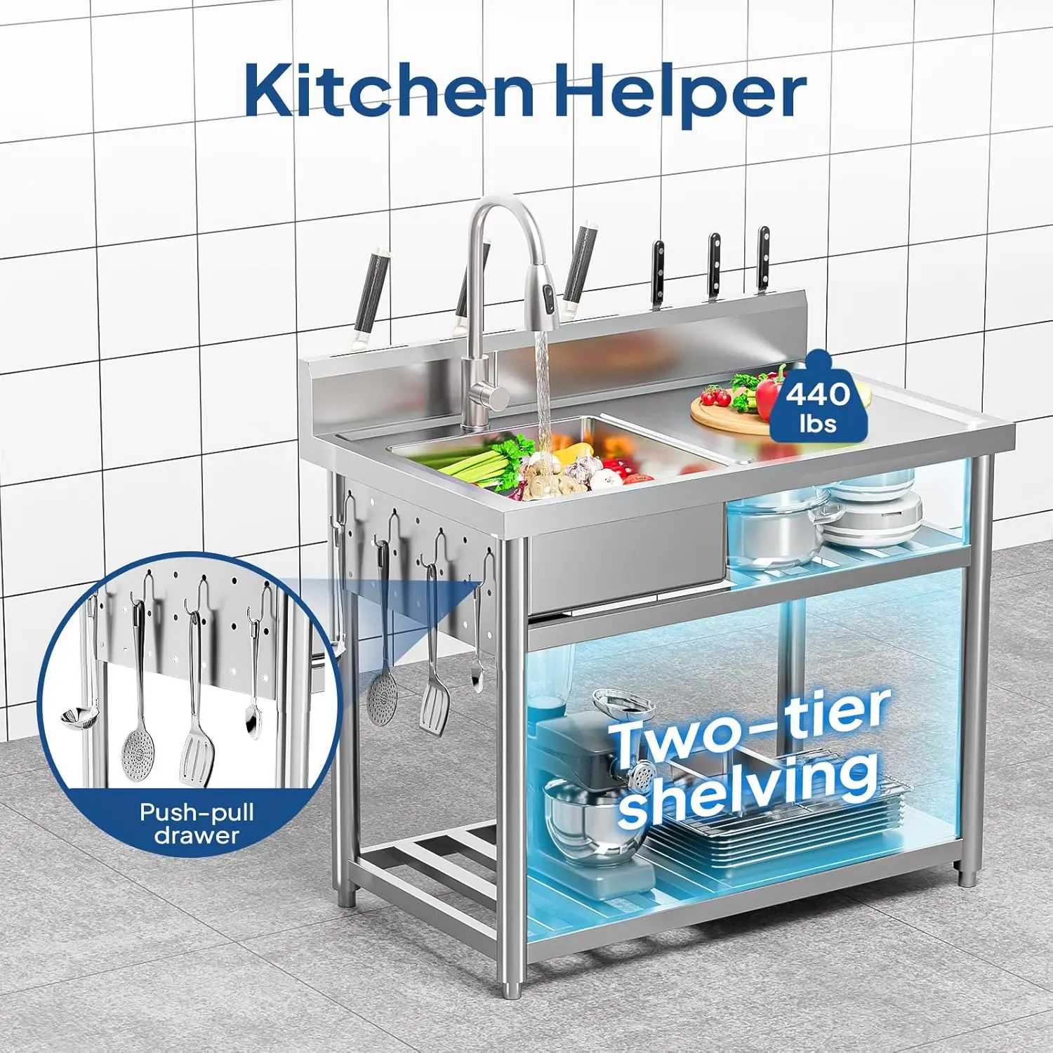 RVS-afwasbak, vrijstaande afwa - Commercial Kitchen Double Sink recensie en prijs