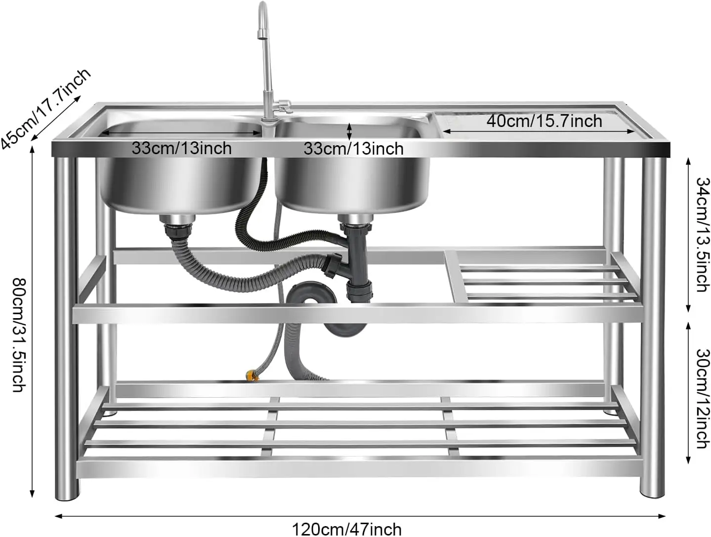 3-laags vrijstaande roestvrijs - Commercial Kitchen Double Sink recensie en prijs