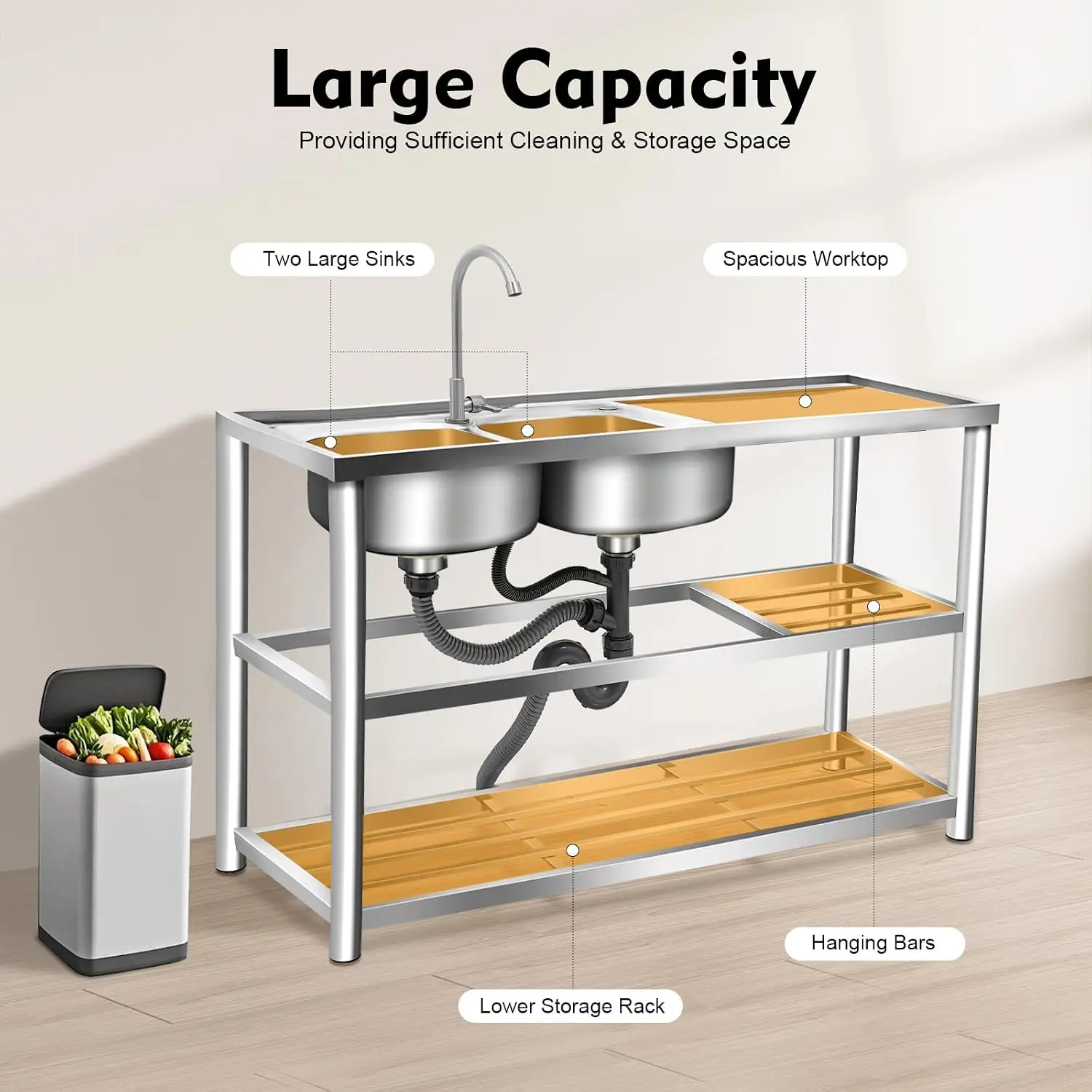 3-laags vrijstaande roestvrijs - Commercial Kitchen Double Sink recensie en prijs