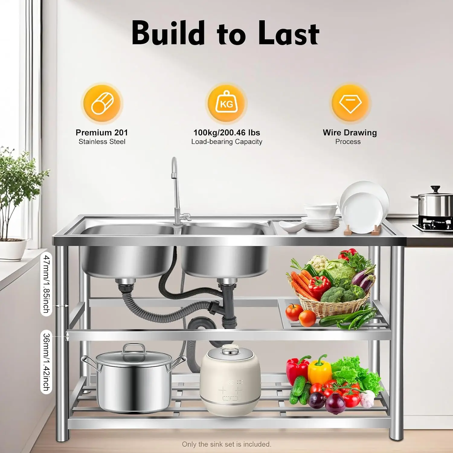 3-laags vrijstaande roestvrijs - Commercial Kitchen Double Sink recensie en prijs